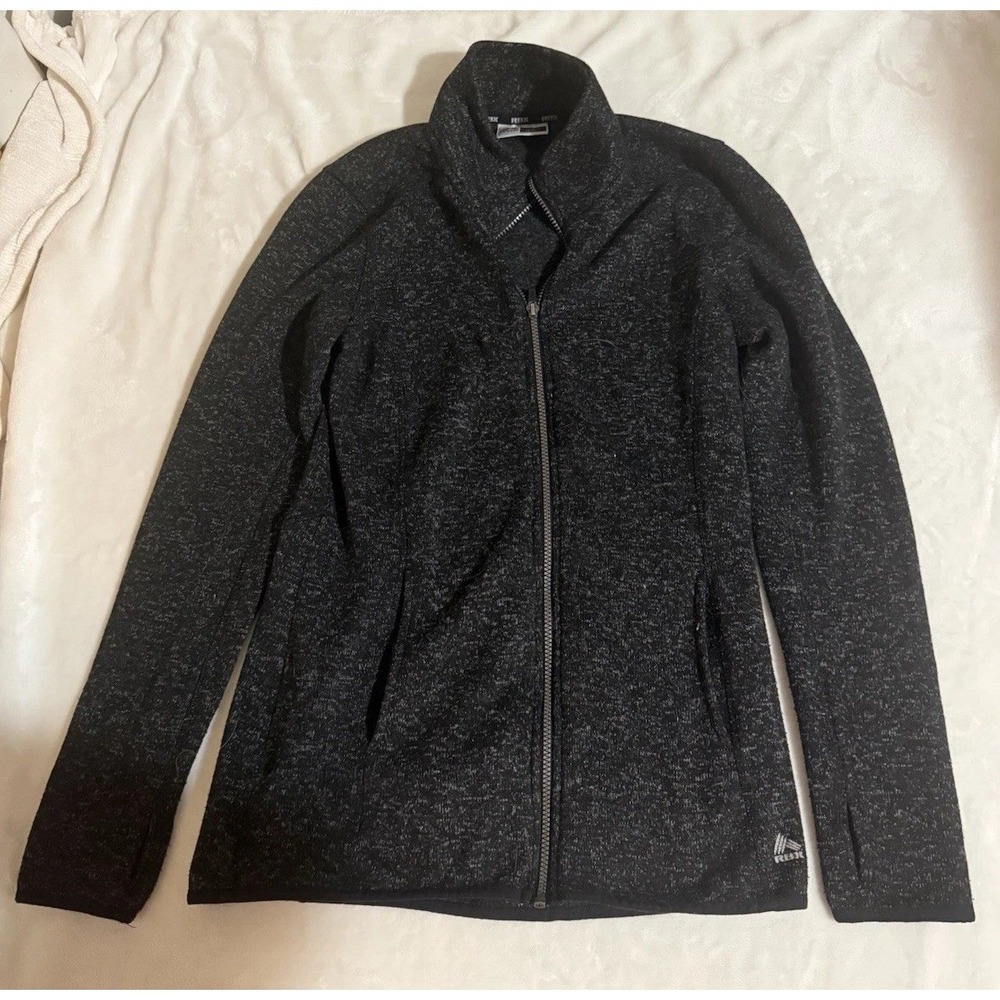 RBX Women's Full Zip Activewear Jacket Black Gray M 100% Polyester Pockets